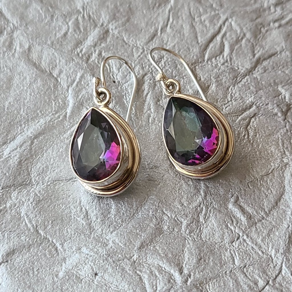 Mystic Topaz Sterling Silver Dangle Earrings-Gemstone Earrings-Healing Stone